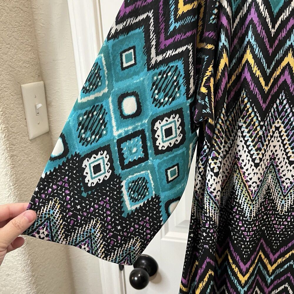 Nicole Marie Blue Teal Black Chevron Geometric Shark Bite Hem Top Womens Size XL - Picture 5 of 13